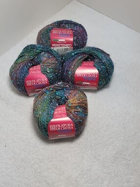 Filatura Di Crosa Minitempo Multicolor Fancy Yarn - Teal & Rust 4 Balls NWT